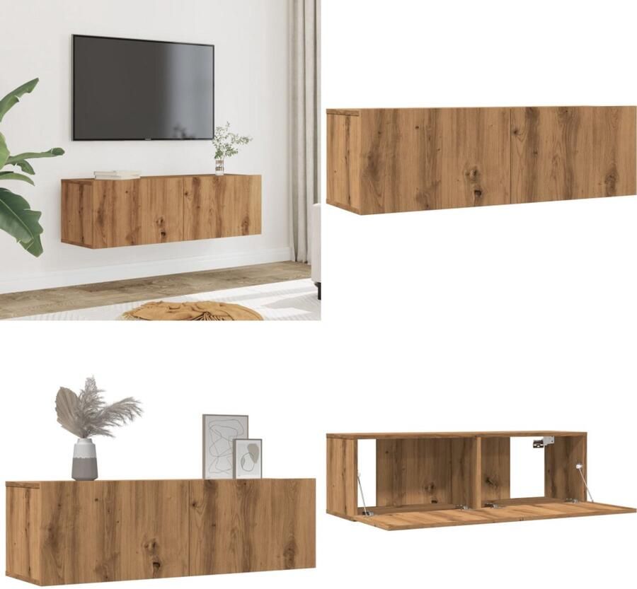 VidaXL Tv-meubels 2 st wandgemonteerd 100x30x30 cm artisanaal eiken Tv-meubel Tv-meubelen Tv Kast Opbergkast