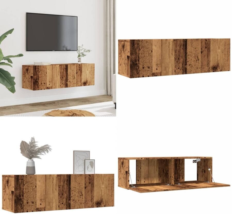 VidaXL Tv-meubels 2 st wandgemonteerd 100x30x30 cm oud houtkleurig Tv-meubel Tv-meubelen Tv Kast Opbergkast