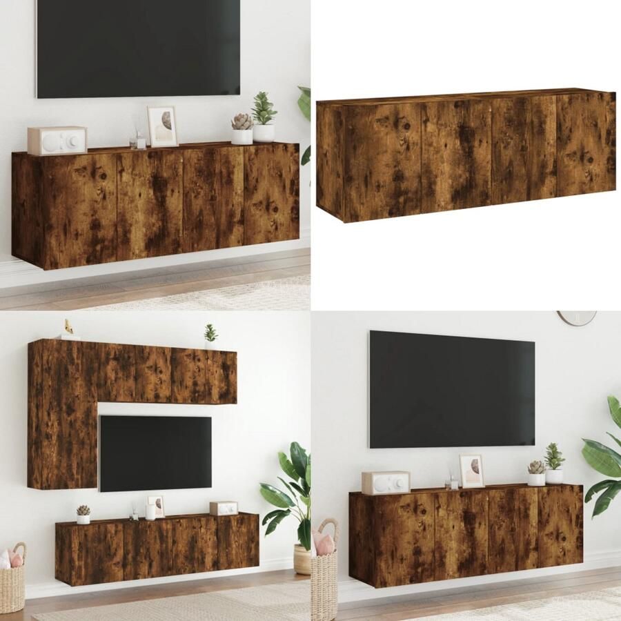VidaXL Tv-meubels 2 st wandgemonteerd 60x30x41 cm gerookt eikenkleurig Tv-meubel Tv-meubelen Tv Kast Opbergkast