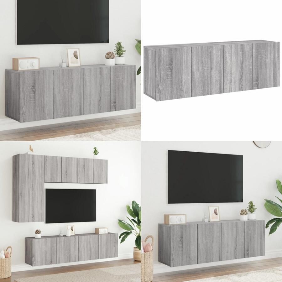 VidaXL Tv-meubels 2 st wandgemonteerd 60x30x41 cm grijs sonoma eiken Tv-meubel Tv-meubelen Tv Kast Opbergkast