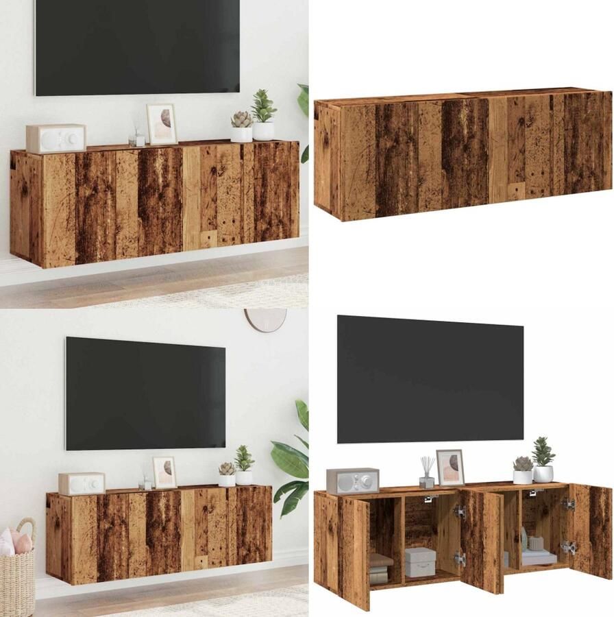 VidaXL Tv-meubels 2 st wandgemonteerd 60x30x41 cm oud houtkleurig Tv-meubel Tv-meubelen Tv Kast Opbergkast