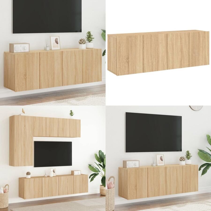 The Living Store Tv-meubels 2 st wandgemonteerd 60x30x41 cm sonoma eikenkleurig Tv-meubels Wandmontage Tv Kast Salontafel Houten Meubilair