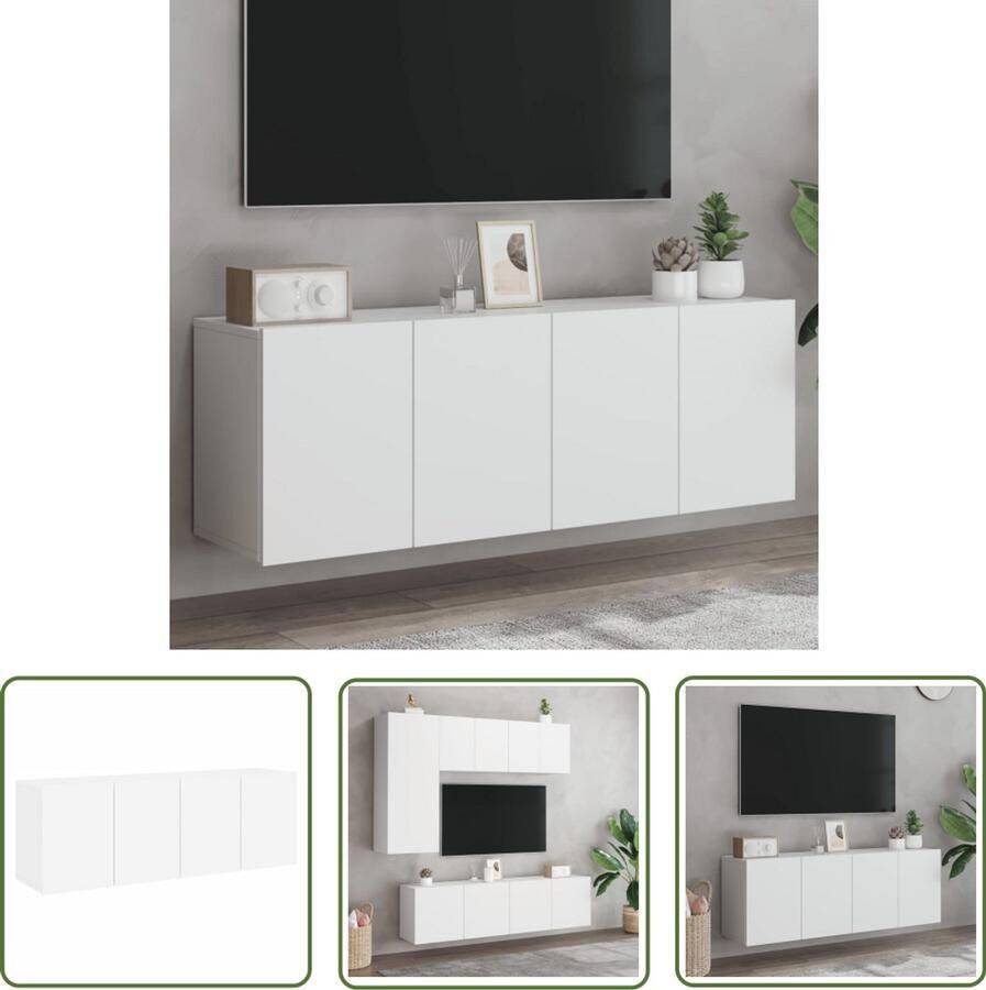 The Living Store Tv-meubels 2 st wandgemonteerd 60x30x41 cm wit Tv Kast Tv Meubel Wandmontage Houten Tv Stand Wit Tv Meubel - Foto 3