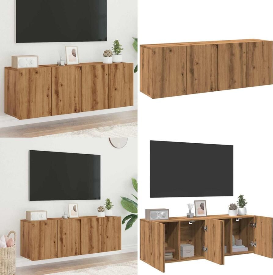 VidaXL Tv-meubels 2 st wandgemonteerd 60x30x41cm artisanaal eikenkleur Tv-meubel Tv-meubelen Tv Kast Opbergkast