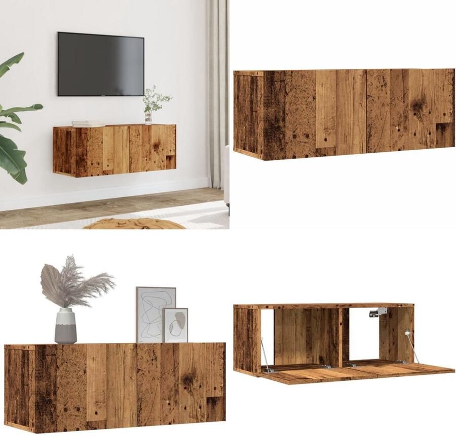 VidaXL Tv-meubels 2 st wandgemonteerd 80x30x30 cm oud houtkleurig Tv-meubel Tv-meubelen Tv Kast Opbergkast