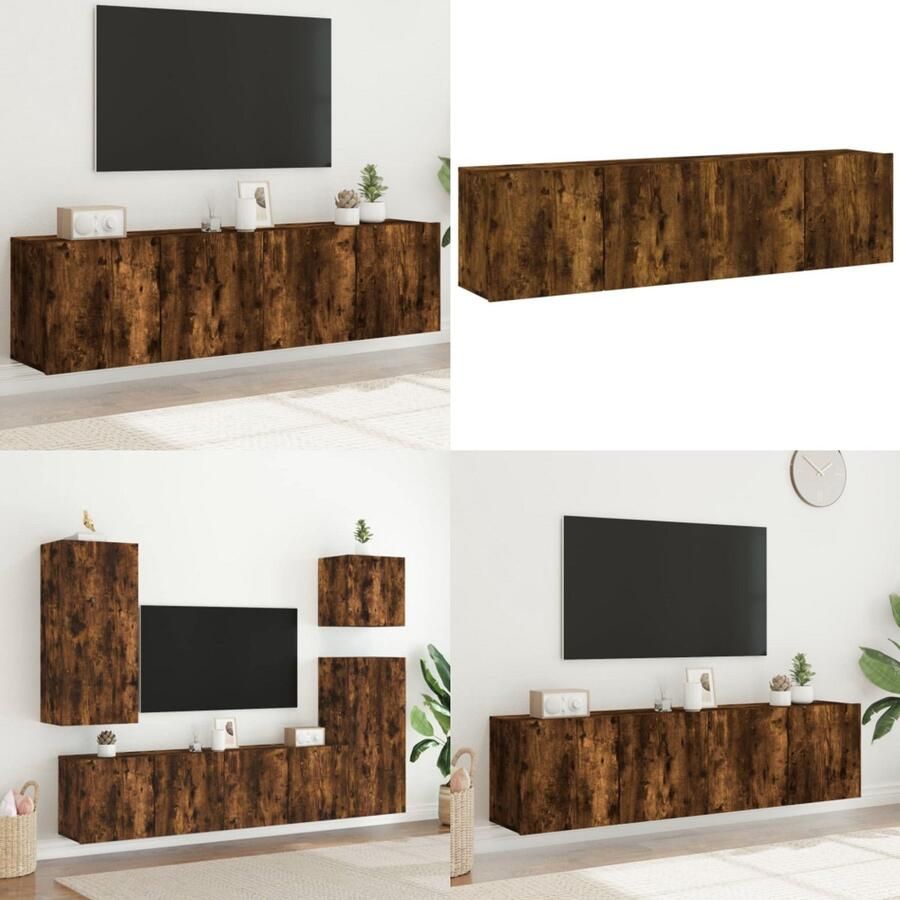 VidaXL Tv-meubels 2 st wandgemonteerd 80x30x41 cm gerookt eikenkleurig Tv-meubel Tv-meubelen Tv Kast Opbergkast