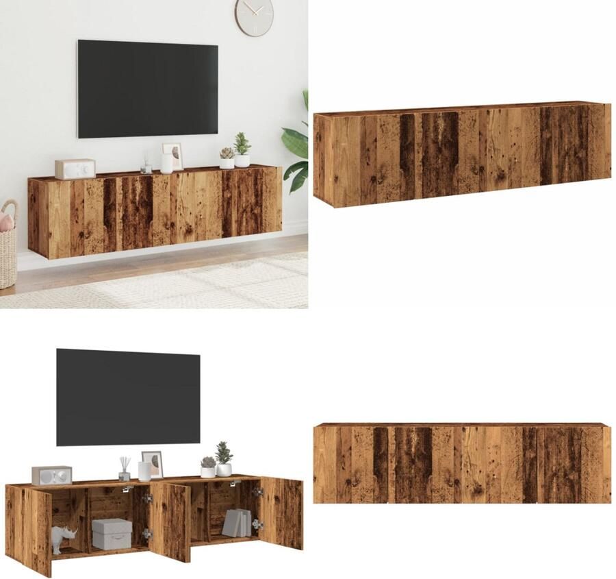 VidaXL Tv-meubels 2 st wandgemonteerd 80x30x41 cm oud houtkleurig Tv-meubel Tv-meubelen Tv Kast Opbergkast