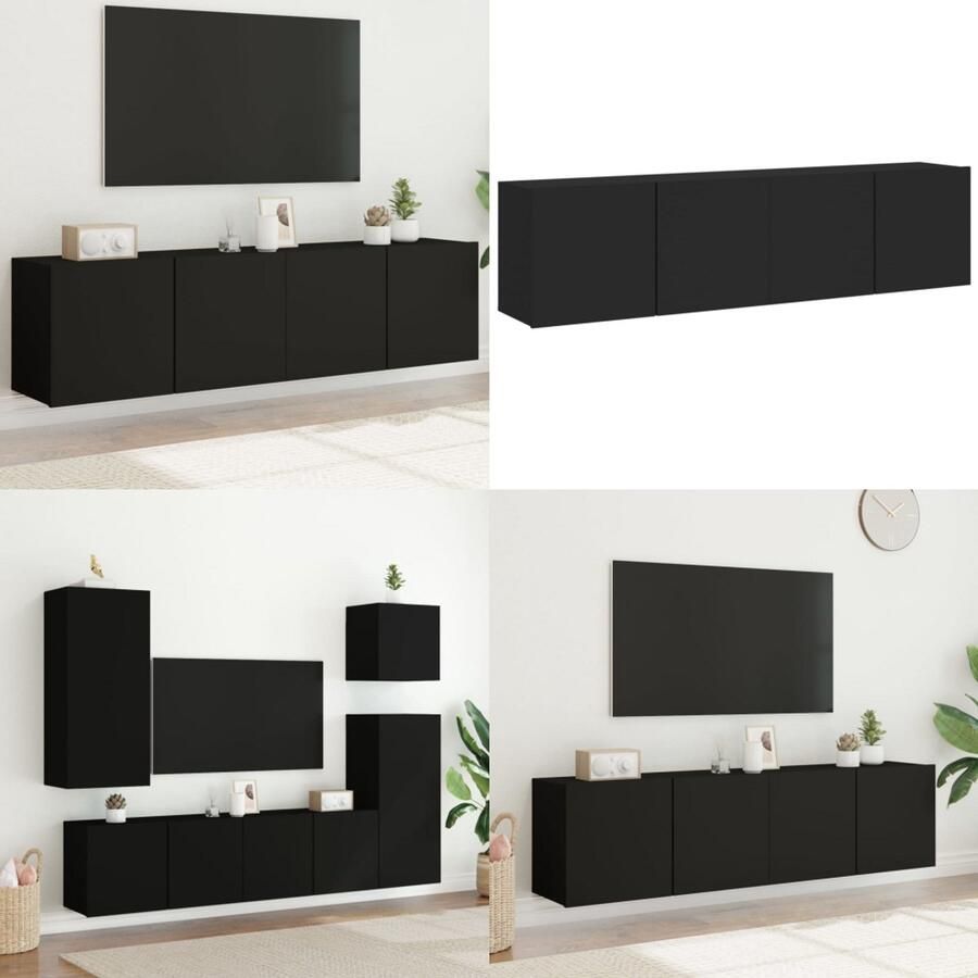VidaXL Tv-meubels 2 st wandgemonteerd 80x30x41 cm zwart Tv-meubel Tv-meubelen Tv Kast Opbergkast