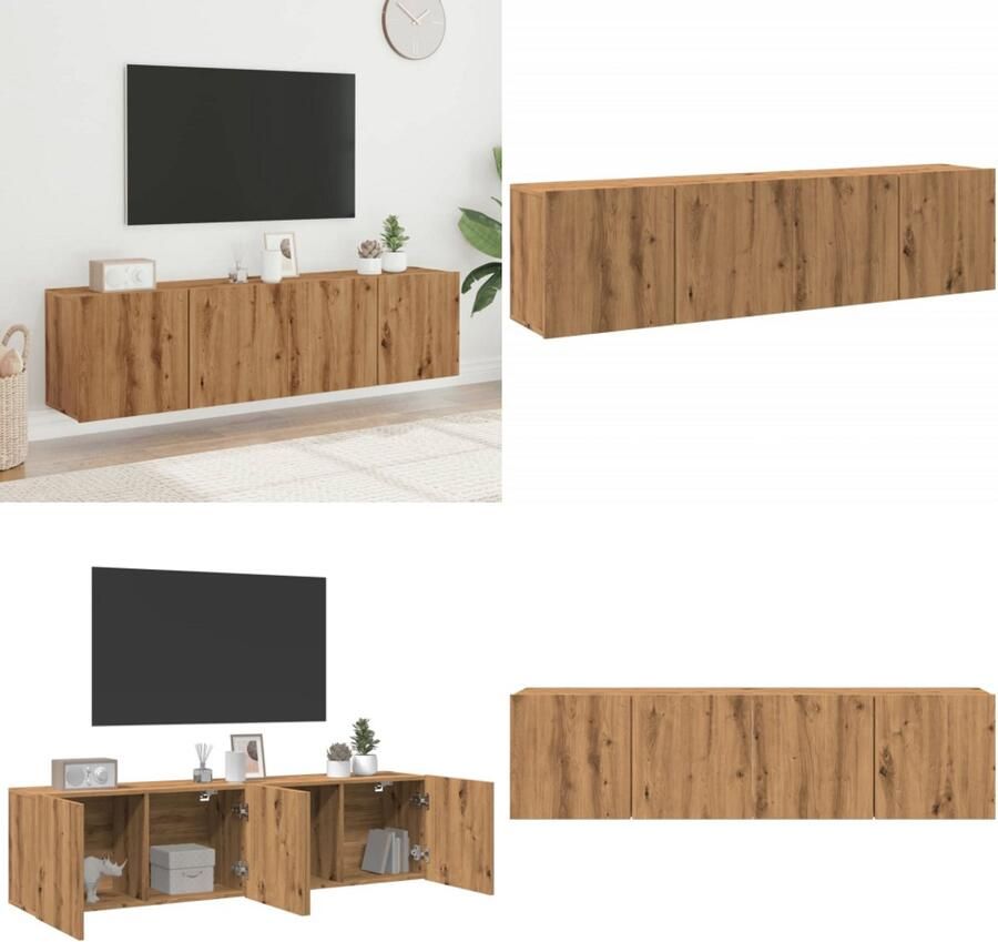 VidaXL Tv-meubels 2 st wandgemonteerd 80x30x41cm artisanaal eikenkleur Tv-meubel Tv-meubelen Tv Kast Opbergkast