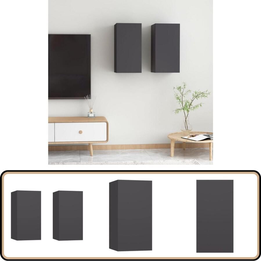 VidaXL Tv-meubels 2 stuks 30 5x30x60 cm Grijs Tv-meubel Wandmeubel Houten Tv-meubel Grijze Tv-kast Media Kast Bergruimte Living Meubilair Woonaccessoires Modern Tv-meubel
