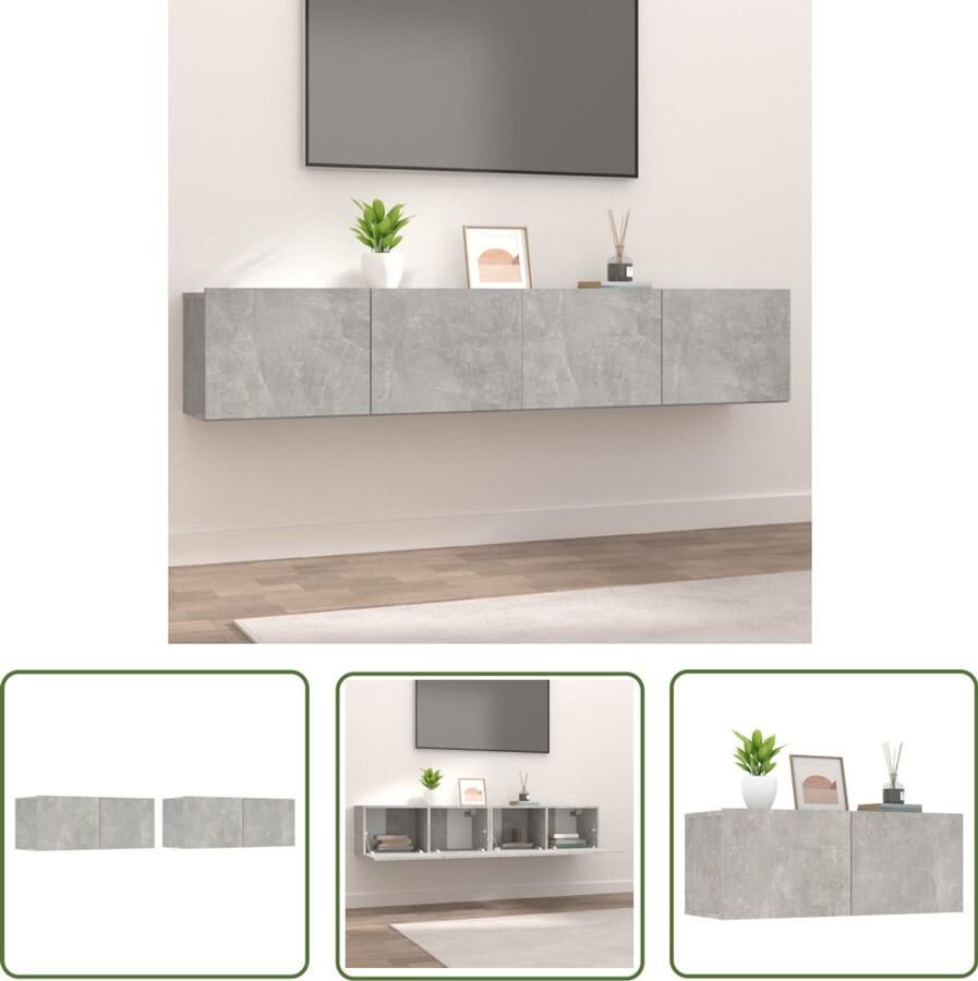 VidaXL Tv-meubels 2 stuks 80x30x30 cm Betongrijs TV Meubel Salontafel Tv Kast Houten Meubilair Grijze Meubels Beton Grijs Wandmontage Opbergkast - Foto 2