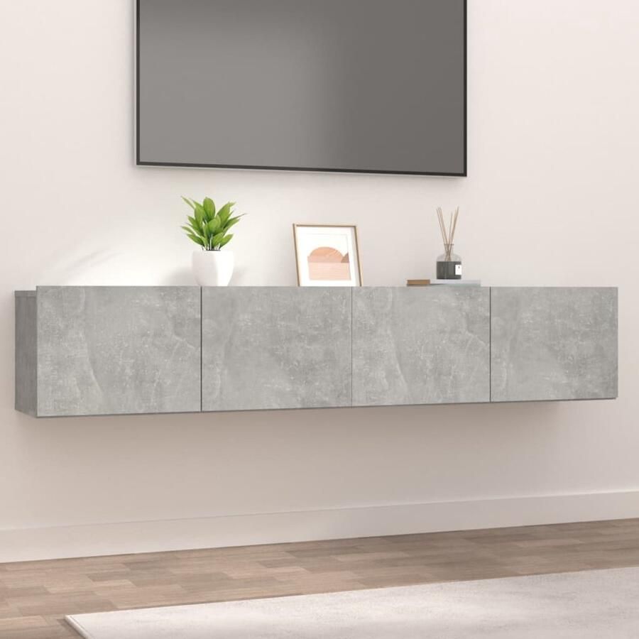 VidaXL Tv-meubels 2 stuks 80x30x30 cm Betongrijs TV Meubel Salontafel Tv Kast Houten Meubilair Grijze Meubels Beton Grijs Wandmontage Opbergkast