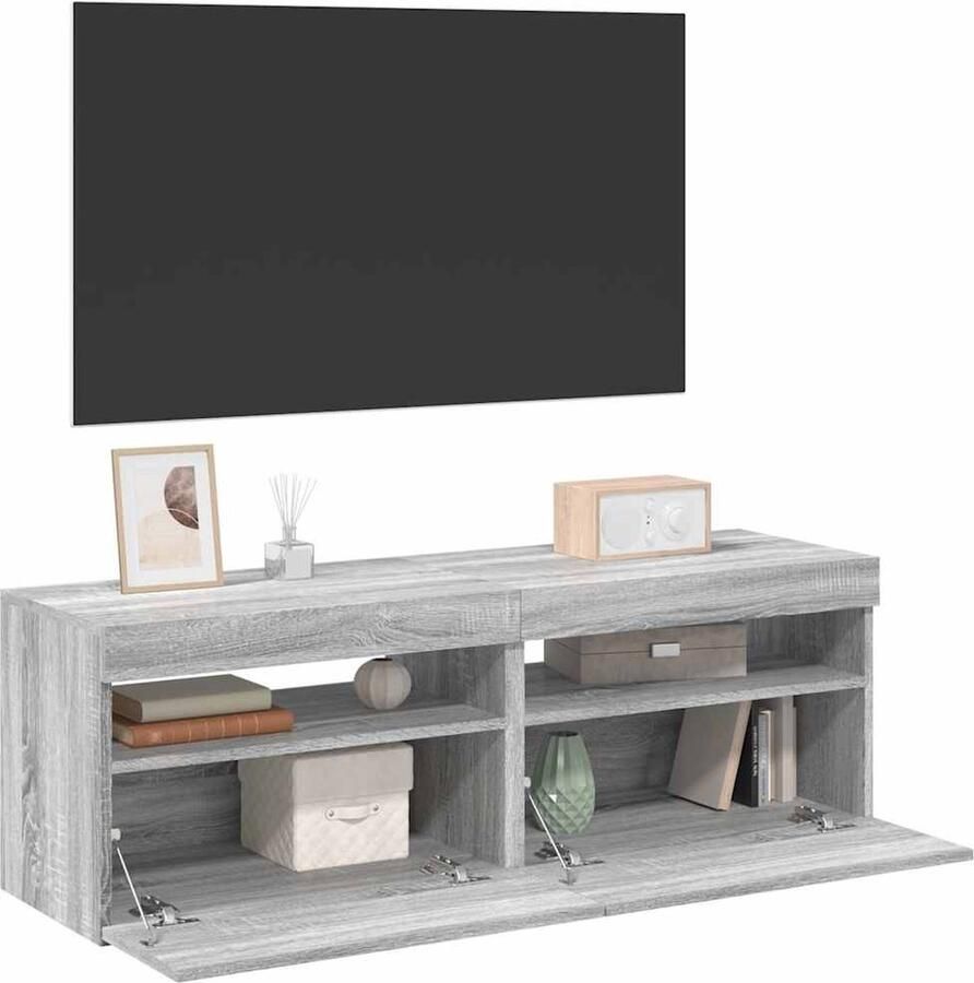 VidaXL Tv-meubels 2 stuks LED Grijs Sonoma 60x35x40 cm Tv Meubels Led Verlichting Grijze Tv Kast Houten Tv Kast Salontafel Media Kast Woonkamer Decoratie Modern Tv Meubel Compact Tv Meubel - Foto 2