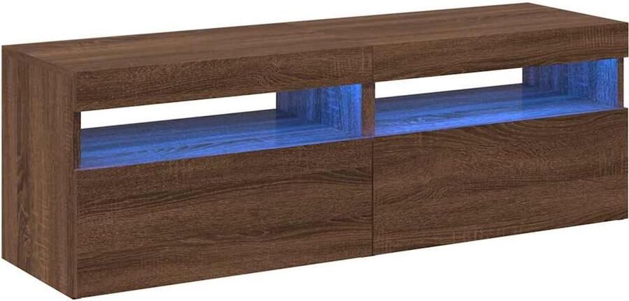 The Living Store TV-Meubels LED-verlichting Moderne Stijl Ruime Opbergruimte Bruineiken 60x35x40cm Met RGB LED Tv Meubels Led Tv Meubels Media Kast Bruin Tv Meubel Houten Tv Kast - Foto 3