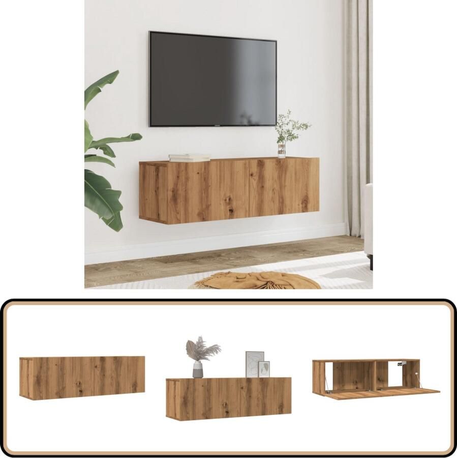 VidaXL Tv-meubels 2 stuks Wandgemonteerd Eiken Tv-meubel Tv-meubelen Tv Kast Opbergkast