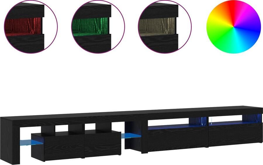 VidaXL TV Meubels 3 stuks met LED Verlichting Zwart Eiken Gebakken Hout TV Meubels met LED Verlichting 2 stuks Zwart Eiken 75x35x40 cm Gebakken Hout