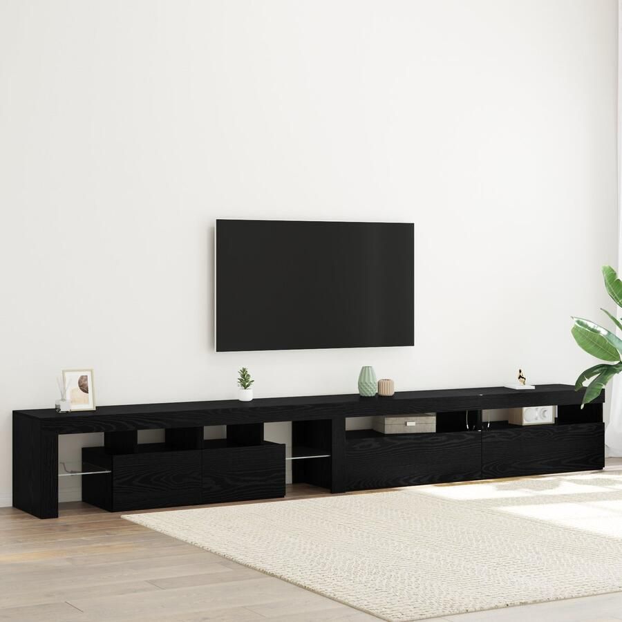 VidaXL TV Meubels 3 stuks met LED Verlichting Zwart Eiken Gebakken Hout TV Meubels met LED Verlichting 2 stuks Zwart Eiken 75x35x40 cm Gebakken Hout - Foto 2