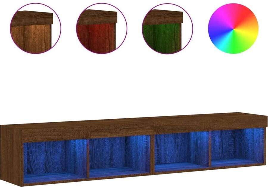 VidaXL Tv-meubels LED-verlichting 2 stuks Bruineik Tv Meubel Houten Tv Kast Led Tv Meubels Bruin Tv Meubel Mediastand