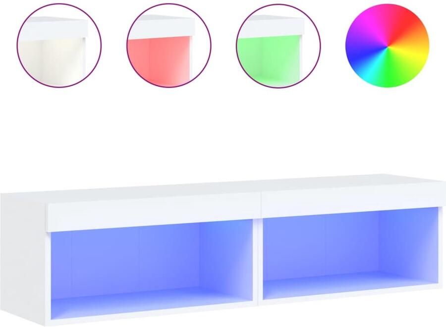 VidaXL Tv-meubels LED-verlichting 2 stuks Wit Tv Meubel Houten Tv Kast Led Tv Meubilair Salontafel Woonkamer Decoratie