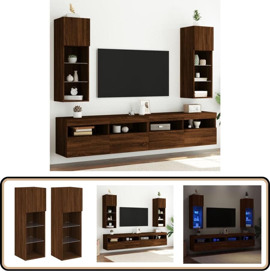 VidaXL Tv-meubels LED-verlichting Bruineiken 2 st Tv-meubel Tv-meubelen Tv Kast Opbergkast