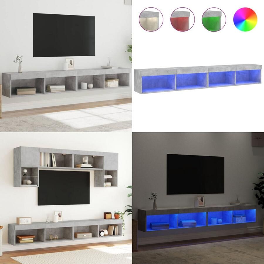 VidaXL Tv-meubels met LED-verlichting 2 st 100x30x30 cm betongrijs Tv-meubel Tv-meubelen Tv Kast Opbergkast