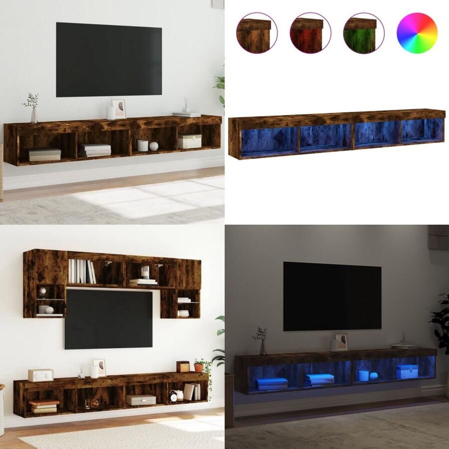 VidaXL Tv-meubels met LED-verlichting 2 st 100x30x30 cm gerookt eiken Tv-meubel Tv-meubelen Tv Kast Opbergkast