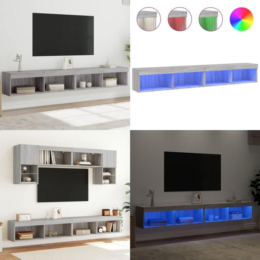 VidaXL The Living Store Tv-meubels met LED-verlichting 2 st 100x30x30 cm grijs sonoma Tv Meubel Houten Tv Kast Led Tv Meubel Rgb Verlichting Salon Meubilair