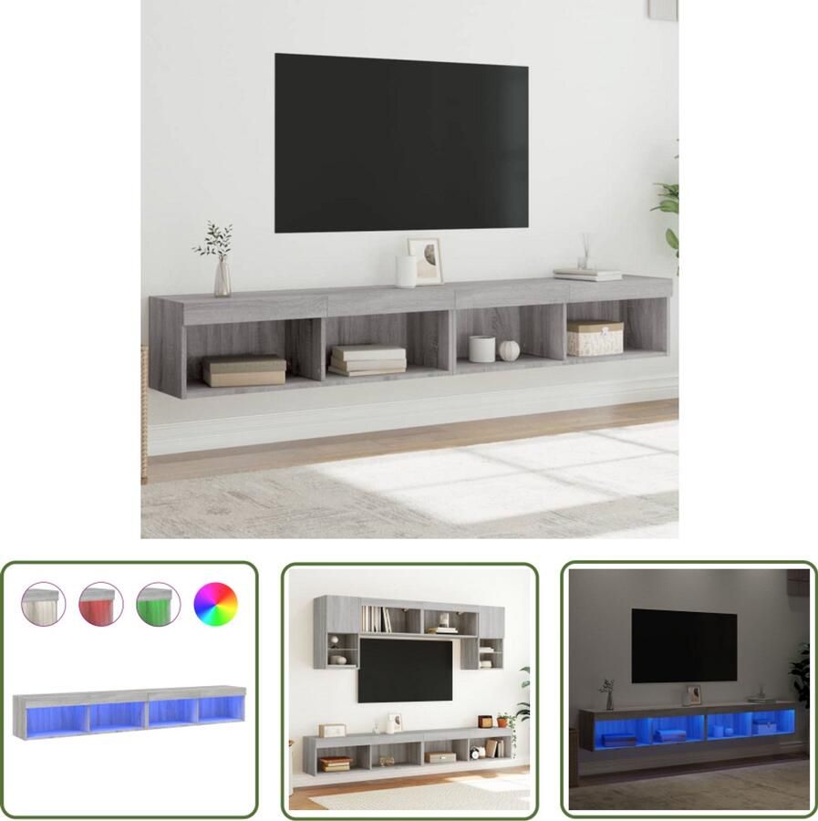 VidaXL The Living Store Tv-meubels met LED-verlichting 2 st 100x30x30 cm grijs sonoma Tv Meubel Houten Tv Kast Led Tv Meubel Rgb Verlichting Salon Meubilair - Foto 2