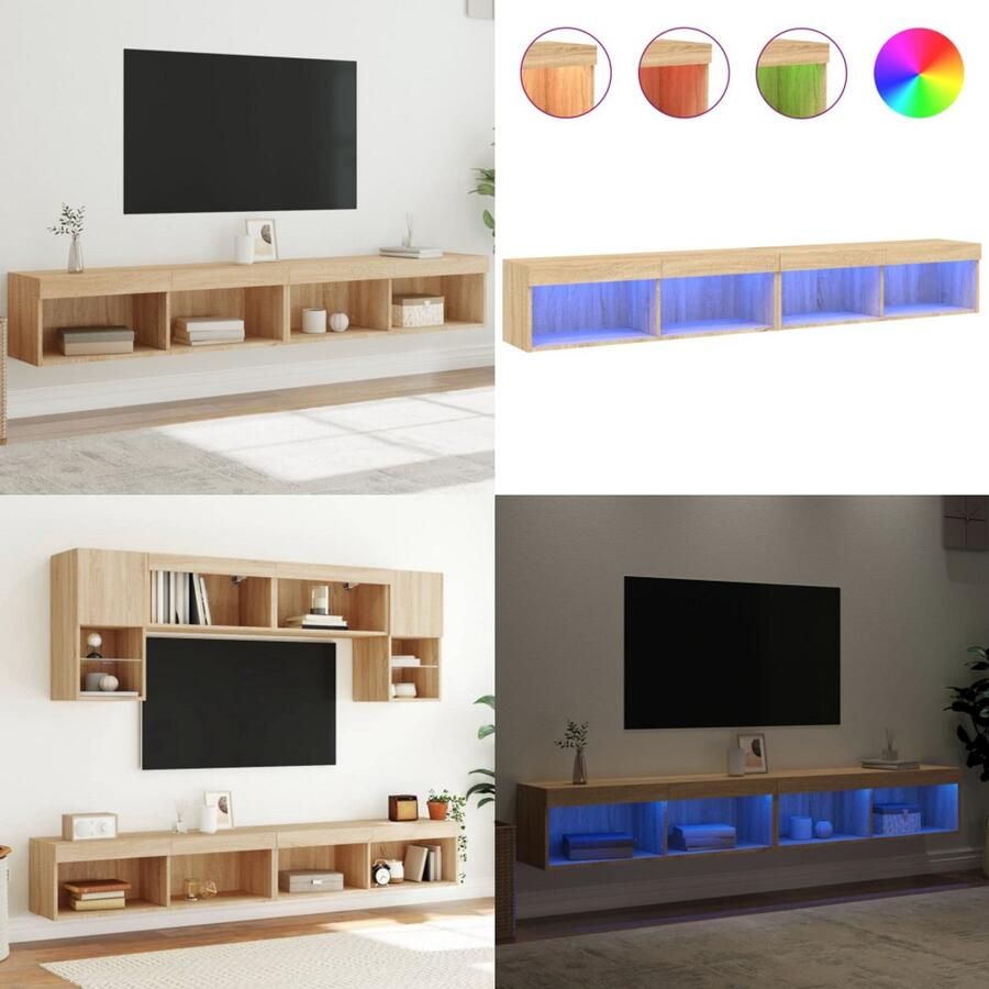VidaXL Tv-meubels met LED-verlichting 2 st 100x30x30 cm sonoma eiken Tv-meubel Tv-meubelen Tv Kast Opbergkast