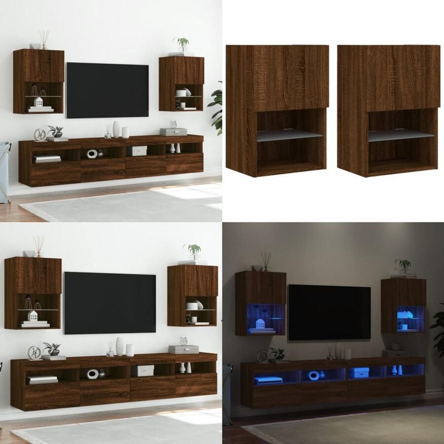 VidaXL Tv-meubels met LED-verlichting 2 st 40 5x30x60 cm bruineiken Tv-meubel Tv-meubelen Tv Kast Opbergkast