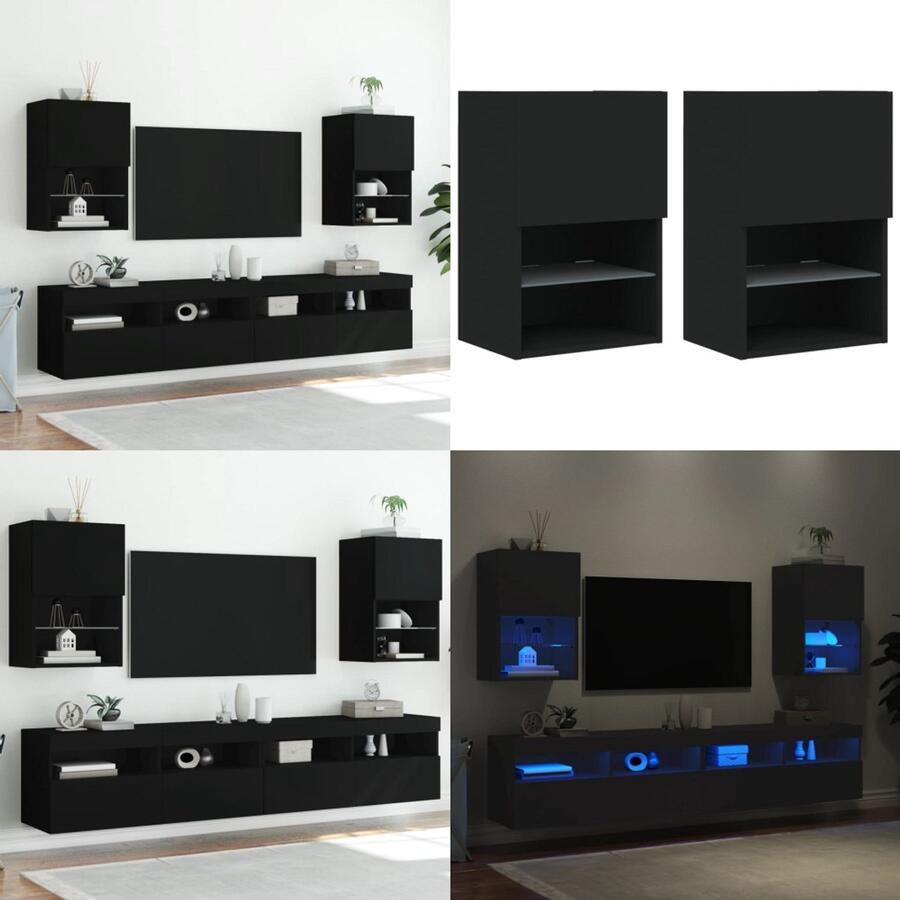 VidaXL Tv-meubels met LED-verlichting 2 st 40 5x30x60 cm zwart Tv-meubel Tv-meubelen Tv Kast Opbergkast