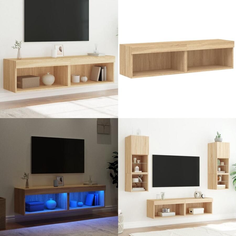 VidaXL Tv-meubels met LED-verlichting 2 st 60x30x30 cm sonoma eiken Tv-meubel Tv-meubelen Tv Kast Opbergkast