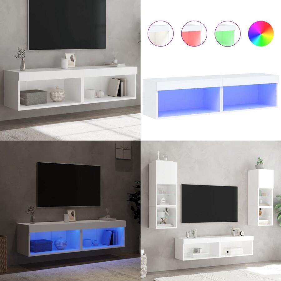 VidaXL Tv-meubels met LED-verlichting 2 st 60x30x30 cm wit Tv-meubel Tv-meubelen Tv Kast Opbergkast