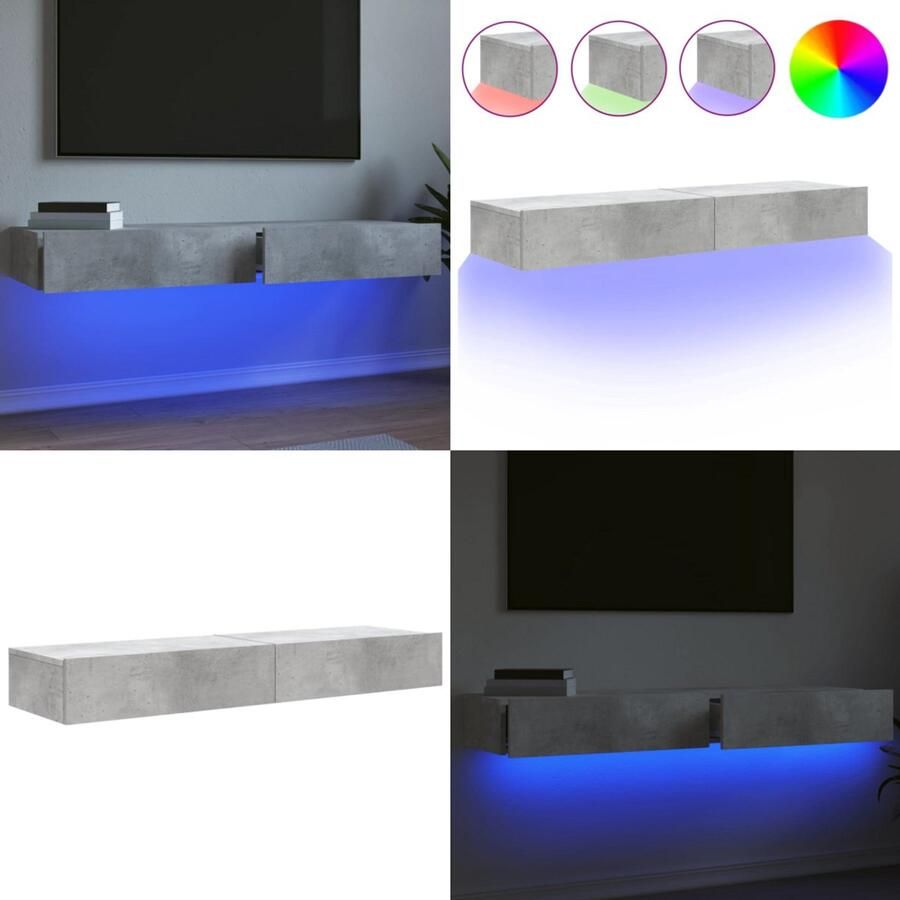 VidaXL Tv-meubels met LED-verlichting 2 st 60x35x15 5 cm betongrijs Tv-meubel Tv-meubelen Tv Kast Opbergkast