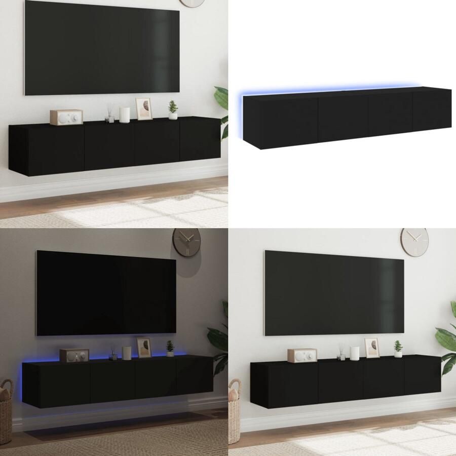 VidaXL Tv-meubels met LED-verlichting 2 st 80x35x31 cm zwart Tv-wandmeubel Tv-wandmeubelen Zwevend Tv-meubel Tv-wandmeubel