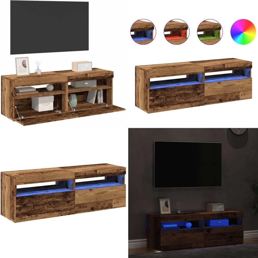 VidaXL Tv-meubels met LED-verlichting 2 st bewerkt hout oud hout Tv-meubel Tv-kasten -Tv-standaard Hifi-kast