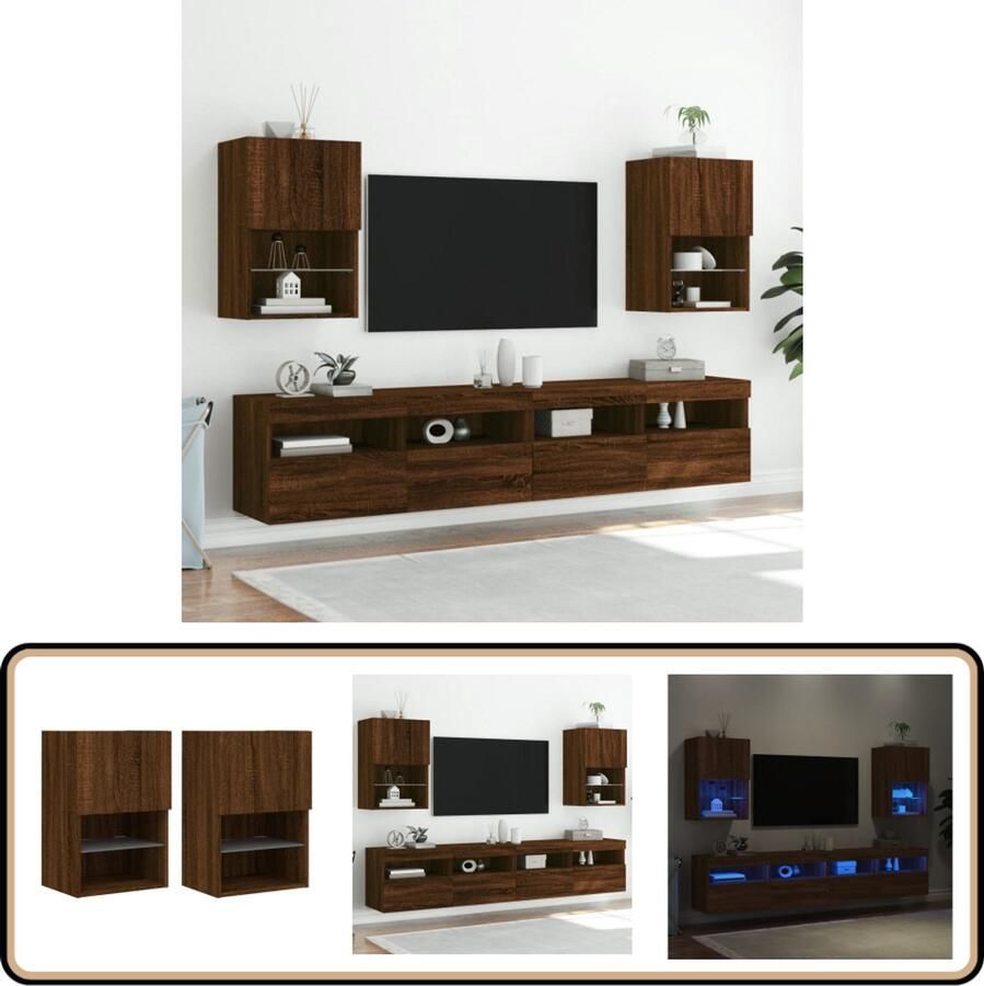 VidaXL Tv-meubels met LED-verlichting 2 stuks Bruineiken Tv-meubel Tv-meubelen Tv Kast Opbergkast