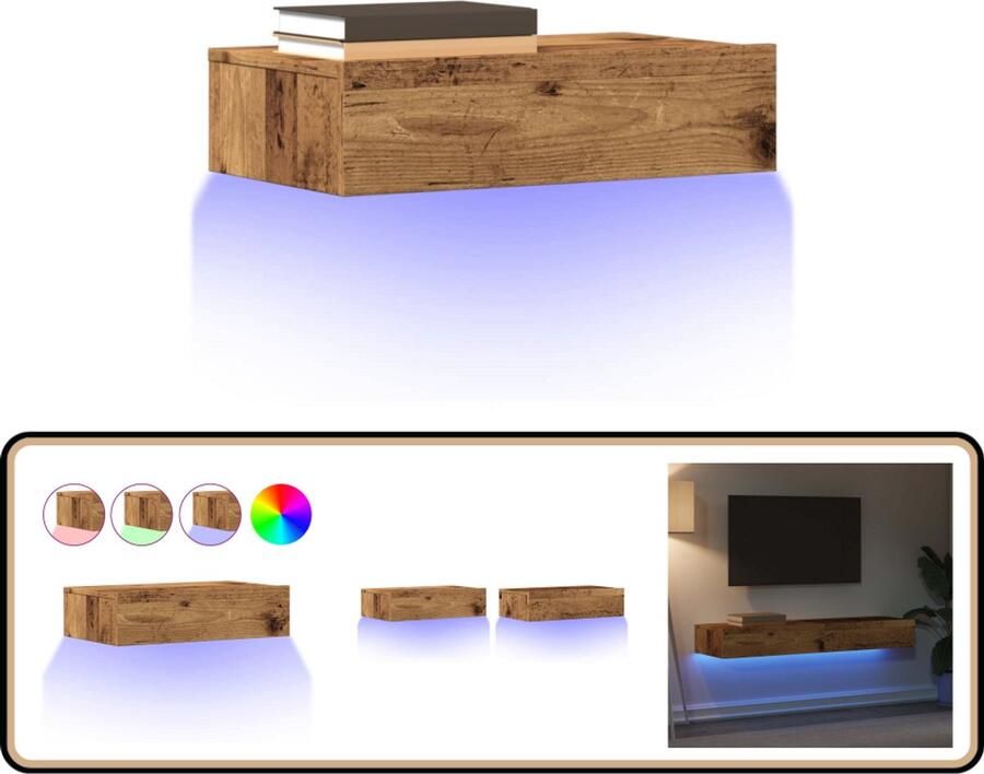 VidaXL Tv-meubels met LED-verlichting 2 stuks Tv-meubels Salontafel Led Verlichting Houten Tv-kast Vintage Tv-stand