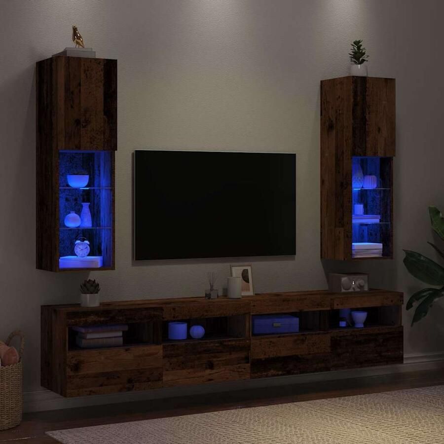 VidaXL Tv-meubels met LED-verlichting Set van 2 Tv Meubel Tv Kast Led Verlichting Houten Tv Stand Salontafel