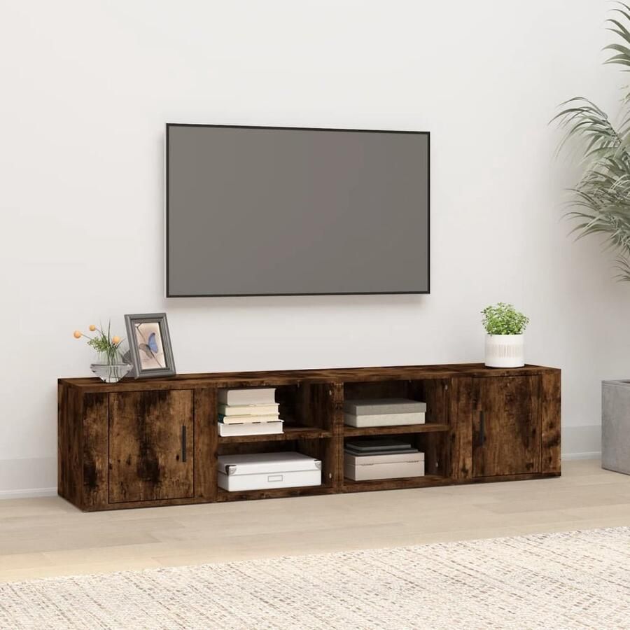 VidaXL Tv-meubels Set van 2 Gerookt Eiken 80 cm Tv Meubel Kast Tv Houten Tv Stand Bruine Tv Tafel Salontafel Opbergruimte Living Room Furniture - Foto 2