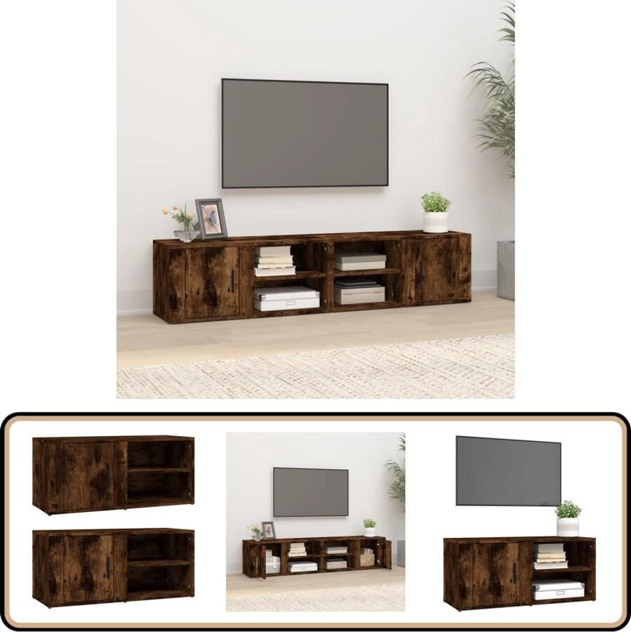 VidaXL Tv-meubels Set van 2 Gerookt Eiken 80 cm Tv Meubel Kast Tv Houten Tv Stand Bruine Tv Tafel Salontafel Opbergruimte Living Room Furniture