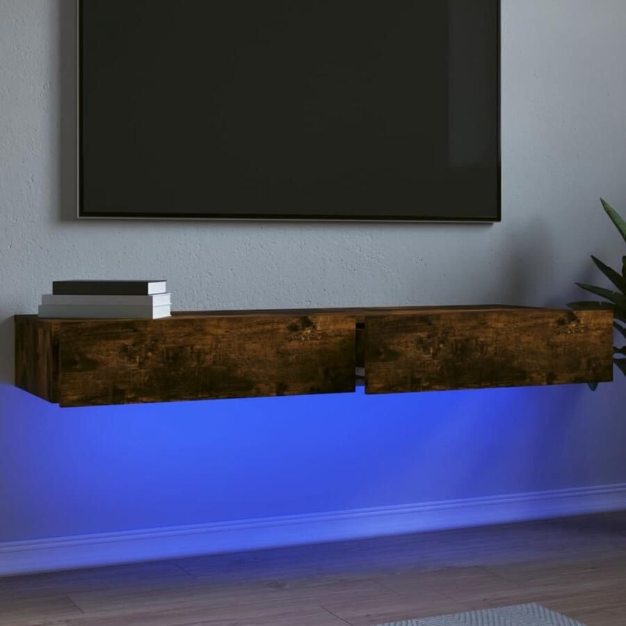VidaXL Tv-meubels Set van 2 LED Gerookt Eiken Tv-meubel Led Verlichting Gerookt Eiken Houten Tv-standaard Salontafel Livingroom Decoratie - Foto 2