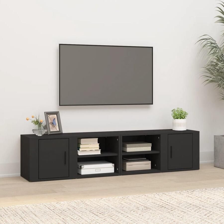 VidaXL Tv-meubels Set van 2 Zwart 80x31 5x36 cm Tv Kast Mediakas Houten Tv Stand Zwarte Tv Tafel Salontafel Opslagruimte Boekenplank Display Case - Foto 2
