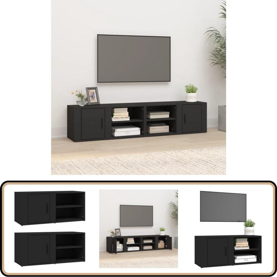 VidaXL Tv-meubels Set van 2 Zwart 80x31 5x36 cm Tv Kast Mediakas Houten Tv Stand Zwarte Tv Tafel Salontafel Opslagruimte Boekenplank Display Case