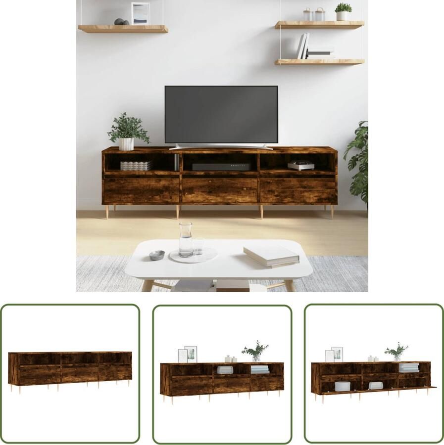 The Living Store TV-meubel TV-kast Afmetingen- 150 x 30 x 44.5 cm Kleur- gerookt eiken Ken- veel opbergruimte Tv Kast Tv Meubels Houten Tv Stand Bruine Tv Kast Tv Bijzettafel - Foto 2