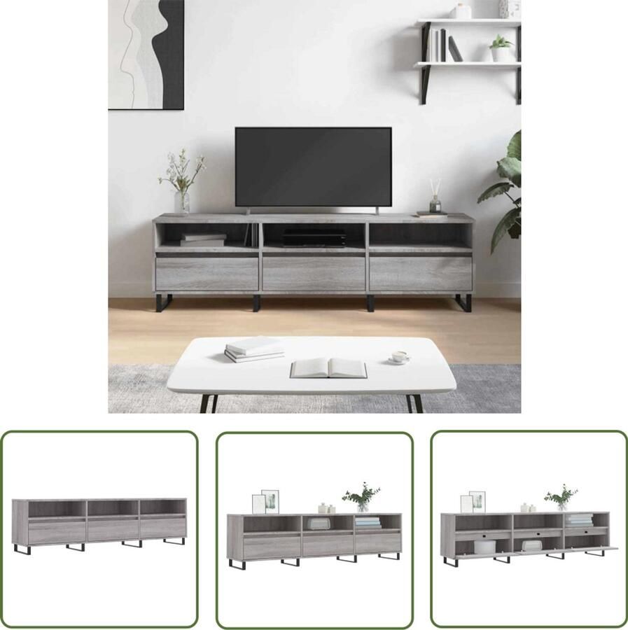 The Living Store TV-meubel Grijs Sonoma Eiken 150x30x44.5 cm Opbergruimte Stevig Materiaal Tv Kast Tv Meubels Houten Tv Stand Grijze Tv Kast Tv Bijzettafel - Foto 2
