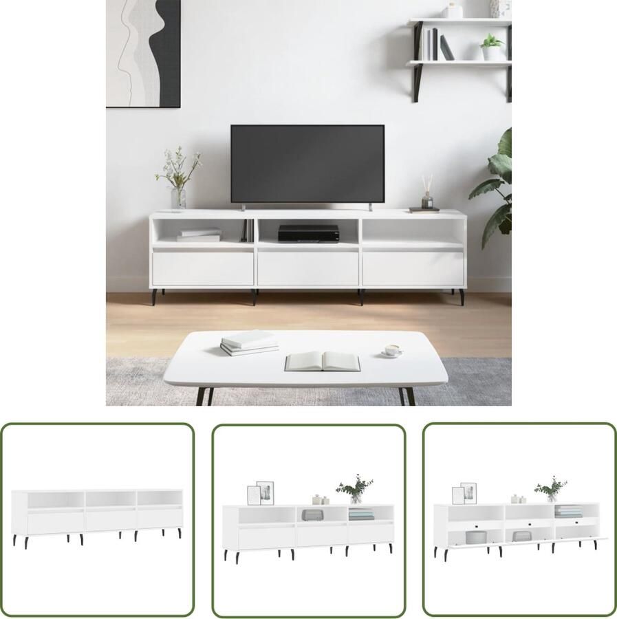The Living Store Tv-meubel 150x30x44 5 cm bewerkt hout wit Tv Kast Tv Meubels Media Kast Houten Tv Kast Wit Tv Kast - Foto 2
