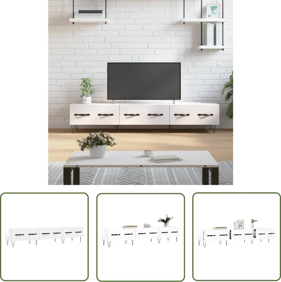 The Living Store TV-meubel Trendy en praktisch design 150x36x30 cm Hoogglans wit Tv Kast Tv Meubels Mediakast Salontafel Houten Tv Stand - Foto 3