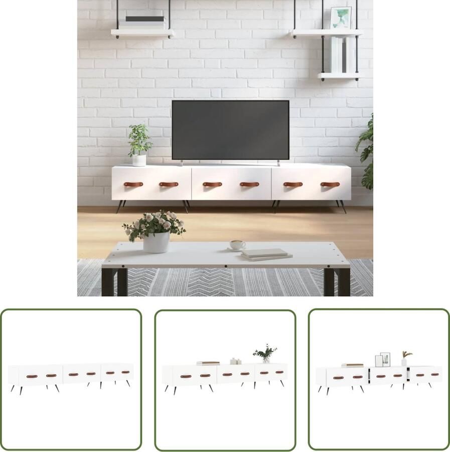 The Living Store TV-meubel wit bewerkt hout en ijzer 150 x 36 x 30 cm (B x D x H) Tv Kast Tv Meubels Media Kast Salontafel Houten Tv Stand - Foto 5