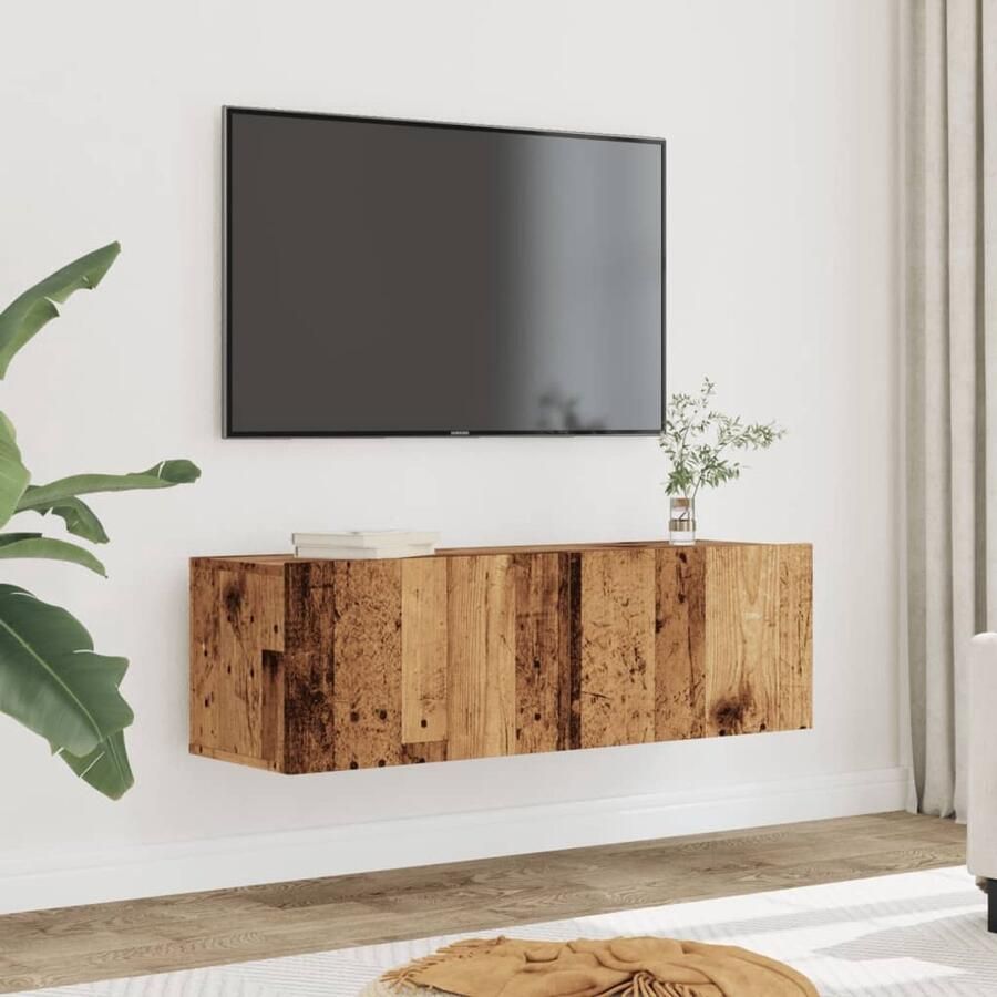 VidaXL Tv-meubels Wandgemonteerd 2 stuks Houtkleurig Tv Meubel Tv Kast Wandmontage Houten Tv Meubel Vintage Tv Meubel